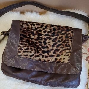 Leopard Print Brown Leather Shoulder Bag